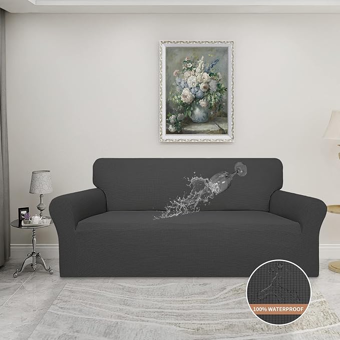 Easy-Going 100% Waterproof Couch Cover, 3 Cushion Couch Slipcover for Sofa | Leakproof Sofa Cover, Stretch Jacquard Furniture Protector Against Stain Spill from Kids, Pets, Dog (Sofa, Dark Gray)