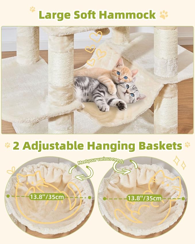 Taoqimiao 76in Cat Tree, Tall Sturdy Cat Tower for Large Indoor Cats MS046M | Easy assembly, Sturdy, Multi Level, Easy Clean, Cozy Condo, Perches, Baskets, Suitable for Kittens and Adult Cats