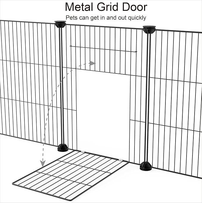Pet Playpen, Small Animal Cage DIY Wire Fence with Door 15 Panels, Black | Portable Yard Fence for Indoor or Outdoor, for Small Animal, Puppies, Kitties, Bunny, Guinea Pigs, Turtle
