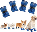Non-Slip Dog Cat Boots with Reflective Straps, Pet Shoes for Medium Large Dogs Outside, Paw Protectors for Summer Hot Pavement, Indoor Hardwood Floor (Blue, 6)