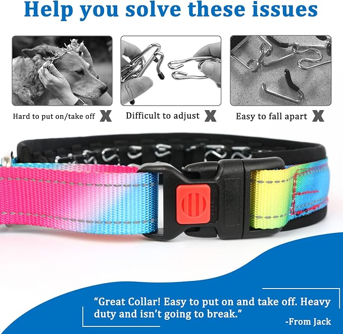Mayerzon Martingale Prong Collar for Dogs, Patented No Pull Pinch Collar | Anti Pull Dog Collar with Buckle for Large Breed Dogs, For Training Walking Hunting, Adjustable and Heavy Duty (Rainbow, XL)