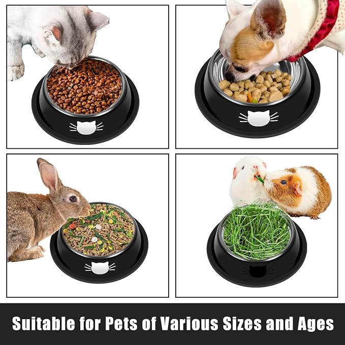 Serentive 2 Pcs Non-Slip Stainless Steel Small Food Bowls - Unbreakable, Thicken Cat Feeder, 7 Oz Dishes - Suitable for Indoor Small Pets - Removable Rubber Base, Easily Clean, Lovely Color