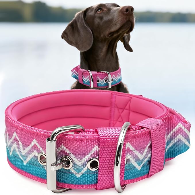 Dog Collar for Large Dogs,2 in Wide Heavy Duty,Pressure-Relief Padded, A-S | Professional Protection for Large and Giant Breeds,Handle for Control,Stainless Steel Buckle Ultra Safety,17-20 in