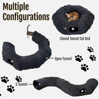 Cat Tunnel Bed with 2 Catnip Fish Toys (1000mg Natural Catnip) Interactive Cat Toys, Cat Tubewith Kitten Toys for Indoor Kittens, Collapsible Play Tunnel, Dark Grey