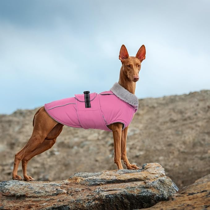 Lelepet Dog Coats for Large Dogs Waterproof Dog Jacket with Adjustable Fit | Reflective Pet Fleece Vest Hook & Loop Windproof Cold Weather Coats with Adjustable Buckle & Leash Hole, Pink, XXL