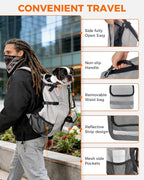 Waterproof Dog Backpack Carrier for Small Dogs Under 24 lb, Grey | 4-Layer Protection, Adjustable Dog Hiking Backpack with Storage Pockets, Reflective Strips, Non-Slip Handle for Travel