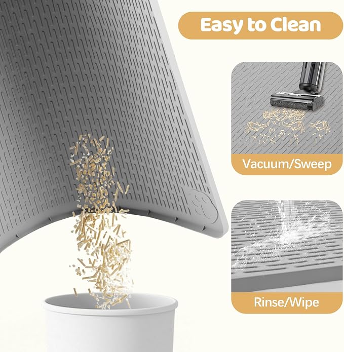 Silicone Cat Litter Mat for Litter Box 70”x45” Large Cat Mat, Light Grey | Waterproof, Non-Slip, Leak-Proof Rug Mat with Lip, Easy to Clean, Extra Large Litter Catcher Mat for Floor