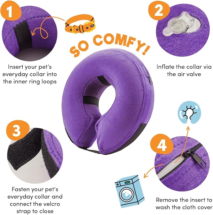BENCMATE Inflatable Dog Cone Collar Alternative, Soft Dog Cone for Small Medium Large Dogs and Cats, Neck Recovery ECollar Donut Collar After Surgery (XLarge, Purple)