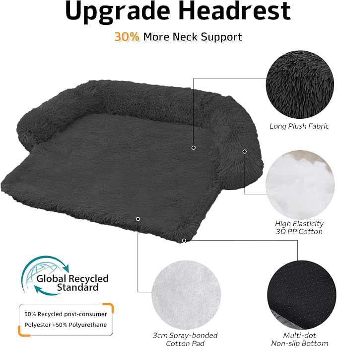 Calming Dog Bed Fluffy Plush Dog Mat for Furniture Protector with Removable Washable Cover for Large Medium Small Dogs and Cats (Large(45x37x6), Dark Grey)