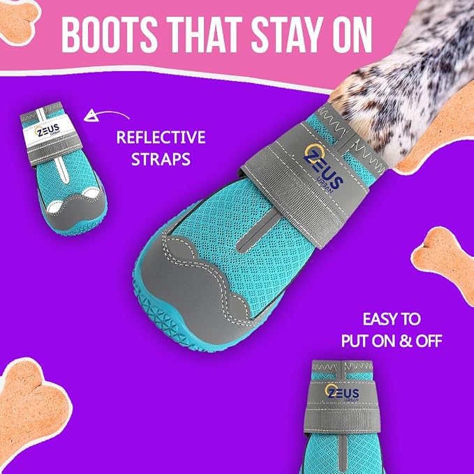 Dog Boots – Breathable Paw Protectors, Anti-Slip Sole (4 Pack, Size 3, Blue), for Small Dogs | Hiking, Hot Pavement & Winter Snow | Adjustable Straps with Reflective Safety Design
