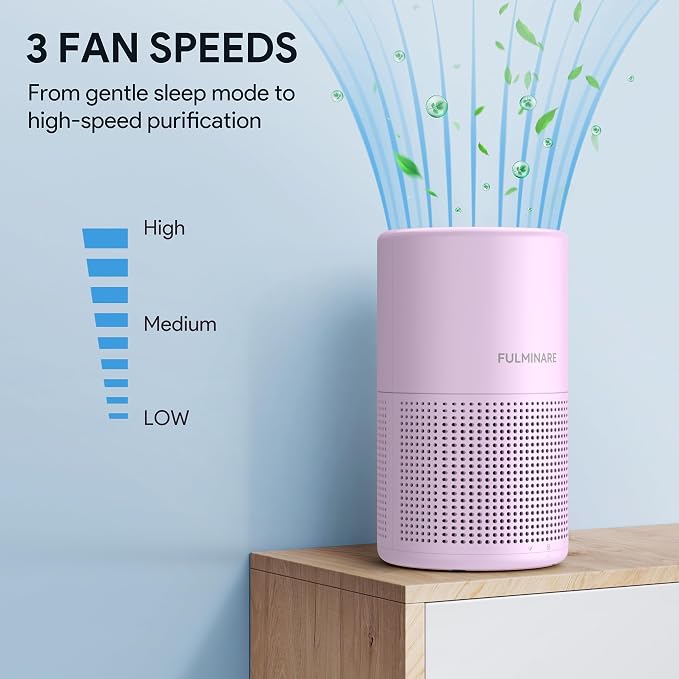 FULMINARE Air Purifiers for Home Bedroom H13 HEPA Air Filter | 360° Intake for Pet Hair, Smoke, Odors , 3 Speeds, Timer, 24dB, Small Mini Air Purifier with Night Light, Purple