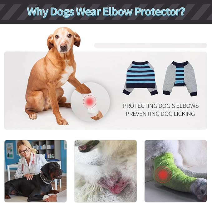 FUAMEY Dog Recovery Sleeve with Elbow Protector, Blue Stripes, 3XL | Stop Licking Joints, Comfortable, Soft Pads,Long Sleeve Suit, Protecting Front Leg Arm Wounds, Cover Skin Conditions