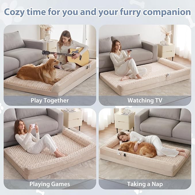 BFPETHOME Orthopedic XXL Dog Beds Large Sized Dog, Washable Dog Sofa Bed | Removable Cover, Waterproof Lining, Non-Slip Bottom, Large Pet Couch for Big Dogs, Cozy Shared Sleeping Dog Bed for Indoor