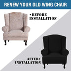 H.VERSAILTEX Wing Chair Slipcover Chair Covers for Wingback Chairs Wingback Chair Covers Slipcovers 1 Piece Stretch Sofa Cover Furniture Protector Soft Spandex Jacquard Checked Pattern, Black
