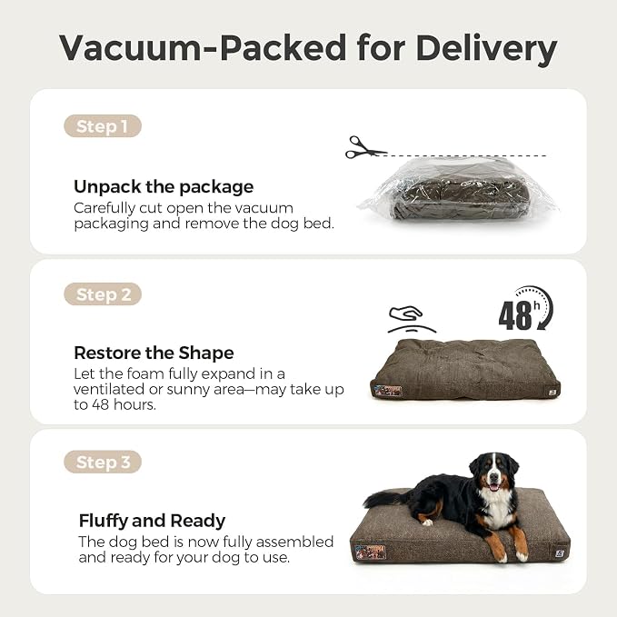 Sytopia 47 Inch Durable Indestructible Dog Beds for XXL Dogs, Chew Proof Waterproof Pet Crate Pad with Machine Washable Removable Cover, Great for Indoor, Outdoor, Crate, Patio Use, Brown