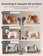 Dog Grooming Kit, FurEase Dog Grooming Vacuum with Dog Clippers for Grooming, 13000Pa Powerful Dog Vacuum for Shedding Grooming with 5 Pet Grooming Tools (Iron Gray, 2.5 Liter Canister)