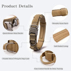 Tactical Dog Collar and Leash Set Adjustable Military Nylon Dog Collar with Control Handle and Heavy Duty Metal Buckle for Large Dogs （Brown S | 1000D Heavy-Duty Nylon Fabric,Quick-Release Metal Buckle,Adjustable Fit,Soft-Padded Webbing,D-Ring,for Trai...