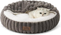 Cat Bed with Hooded Blanket, Round Fluffy Anti-Anxiety Pet Bed for Cats/Small Dogs, Cozy Donut Cuddler with Machine Washable Faux Fur & Anti-Slip Bottom(23"×23"×6",Grey)