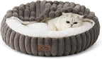 Cat Bed with Hooded Blanket, Round Fluffy Anti-Anxiety Pet Bed for Cats/Small Dogs, Cozy Donut Cuddler with Machine Washable Faux Fur & Anti-Slip Bottom(23"×23"×6",Grey)