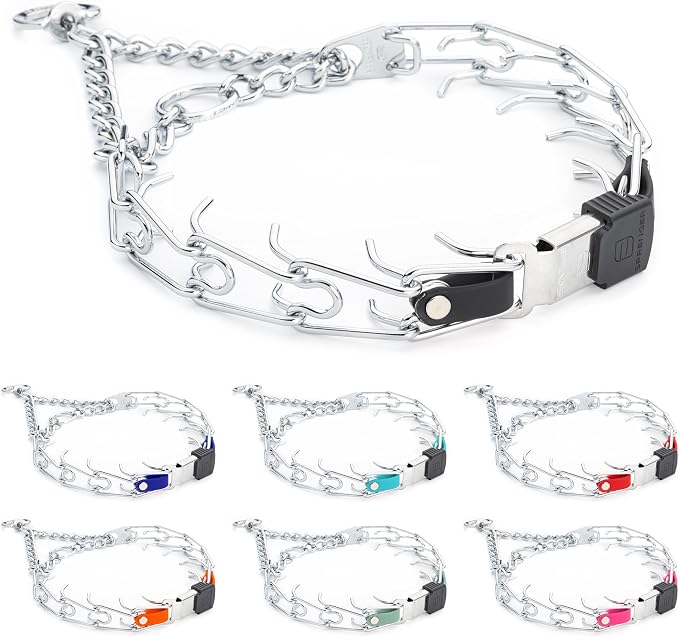 Herm Sprenger Chrome Plated Steel Dog Collar with Quick Release ClicLock Buckle and Biothane Insert Training Collar for Dogs Made in Germany (Black, 23in x 3.2mm(Neck Size up to19-20in))
