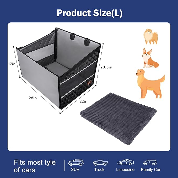 MIXJOY Dog Car Seat for Large Medium Dogs - with Dog Bed Inside, Back Seat Extender for Pets, Waterproof Pet Carseat for Medium Sized Pet, Hammock for Pet, with Storage Pocket