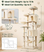 AMHANCIBLE 70 Inch Cat Tree for Large Cats, Multi-Level Cat Tower | Cat Houses & Tree Tower with 2 Condos, 8 Sisal Posts & Hammock for Indoor Cats Large Adult, Beige