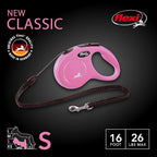 FLEXI® Classic Cord Retractable Dog Leash, Small, 16 ft - Pink | German engineered, original flexi leash, durable quality for dogs up to 26 lbs, tangle-free, walking, reliable brake system