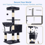 Heybly Cat Tree with Toy, 43.3 inch Cat Tower for Indoor Cats HCT004SG | Cat Condo with Durable Sisal Scratching Posts, Cat House with Padded Plush Perch, Cozy Hammock, Smoky Gray