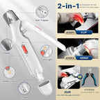 2-in-1 Dog & Cat Nail Clippers and Grinder with Catcher & 2 LED Lights | Stainless Steel Blade, Safety Guard, Type-C Rechargeable Low-Noise Grinder for Small, Medium & Large Pets