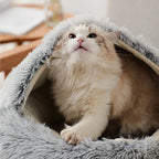 YUDANSI Cat Bed Hooded for Indoor Cats, Dog Bed with Large Covered Hood for Small Dogs Cats Puppy Kitty, Anti Anxiety Donut Cuddler, Anti Slip Plush Faux Fur Enclosed Pet Nest (Washable)(Gray-20inch)