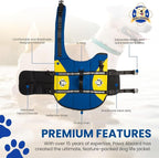 Dog Life Jacket — Premium Swim Vest with SafeChin Anti-Choke Collar | PAWS Aboard Blue & Yellow | RapidLift Rescue Handle, D-Ring, Reflective Trim | Boating, Kayaking, Pool | Medium (25–50 lbs)