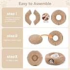 Cat Tunnel Bed Cave - Washable Cushion for Indoor Cats, Peekaboo Hideaway Cave for Indoor Cats, Kittens, Puppies, Rabbits, Luxurious Striped Hare-Feel Fabric, Tunnels for Indoor Cats Large(Khaki)
