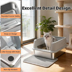 Stainless Steel Litter Box with Lid,Cat Litter Box for Kitten | Metal Kitty Litter Box for Small Cats,Non-Stick,Anti-Leakage,Easy to Clean,Include Scoop and Mat