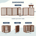 Homykic Dog Gate Indoor, 142" W x 30" H Extra Wide Foldable Bamboo Pet Gate with Door, No Assembly Freestanding Dog Fence with 2 Support Feet & 360°Hinges for Doorways Hallways (Walnut, 6 Panels)