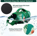 Kuoser Dog Life Jacket, High Flotation Reflective Dog Life Vest, Printed, M | Adjustable Dog Lifejackets for Small Medium Large Dogs, Lifevest with Rescue Handle for Swimming, Boating, Lake, Beach & Pool