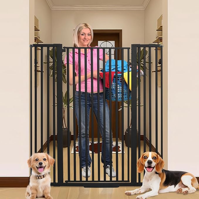 SHYUJAJIE 55 Inch Extra Tall Pet Gate for Cats | 29.92"-48" Adjustable Wide Dog Gates,Pressure Mounted Walk Through Tall Pets Gate for Doorways,Hallway,Stairs,Black