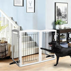 ZJSF Freestanding Dog Fence Indoor, Foldable Dog Gate for Doorways, Stairs or Hallways, Sturdy Wood Extra Wide Pet Gate with Support Feet for The House, White, 32 "Height-6 Panels