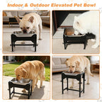 1.25 Gallon Elevated Dog Water Bowl, 4-Height Raised Stand | Stainless Steel Raised Bowl, 4 Heights 9.65-15.16 in, Non-Slip Feet, Small and Medium Dogs, Indoor Outdoor Use, Easy to Clean