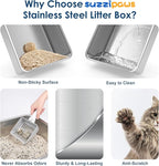Suzzipaws XL 8" Deep Enclosed Stainless Steel Cat Litter Box for Big Cats | High-Side Anti-Leakage Structure, Non-Sticky Surface, Simple Daily Cleaning, Comes with Scoop & Filter for Multi-Cat Homes