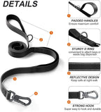 TwoEar 4FT 1IN Strong Black Dog Leash with 2 Padded Handles, Traffic Handle Extra Control, Comfortable Soft Dual Handle, Auto Lock Hook, Reflective Walking Lead for Small Medium and Large Dogs
