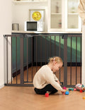 Babelio Pressure Mounted Baby Gate for Stairs, 29-48" Wide Dog Gate Indoor | Triple-lock system; Pressure/wall mount Auto-close; 200N impact tested; Easy Install for Doorways, Kitchen, Hallway, Brown