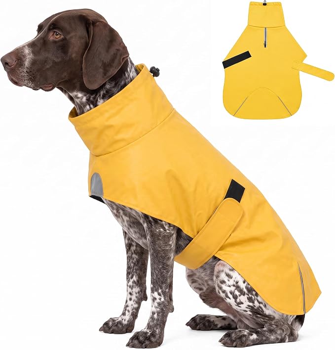 PU Dog Raincoat, Non-Toxic & Odorless Waterproof Vest, Adjustable High Neck and Hook & Loop Belly Closure for Rainy Potty Breaks & Wet Weather Outdoor Walks (Yellow, XX-Large)