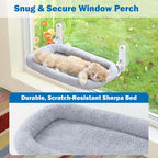 Zakkart Foldable Cat Hammock for Window - Cordless, Embeded Machine Washable Bed, Robust Metal Frame - Cat Window Perch for Large Cats and Kittens (Gray Bolster Bed, Medium)
