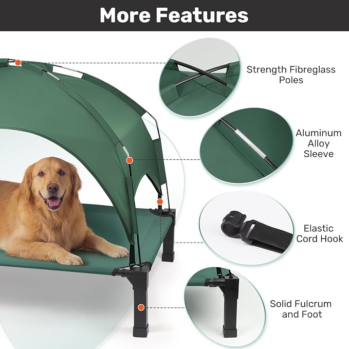 Elevated Dog Bed with Removable Canopy, Sun Protection Shade Tent Dog Cot | Portable Outdoor Dog Bed, Raised Pet Cooling Cot Bed for Dogs, 51in