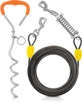 Petbobi Dog Tie Out Cable and Stake, 30ft Heavy Duty Dog Leads for Yard | 4in Shock Spring, 16in Spiral Ground Anchor, 360° No-Tangle Swivel, Chew-Proof Rustproof Wire, Up to 120 lbs, Outdoor Camping