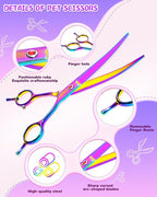 7.3" Dog Grooming Scissor - Professional Down-curved Shear with Ergonomic Handle Stainless Steel Hair Shears for Dogs, Cats and Other Pets - Pet Hair Trimming Scissor(Curved, Iridescent)