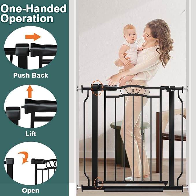 Fairy Baby 53.1"-62.5" Extra Wide Baby Gates for Stairs & Doorways, Pressure Mounted Baby Safety Child Gate No Drill, Long Dog Gate with Door Walk Thru, Metal Auto Close Large Pet Gate Indoor, Black