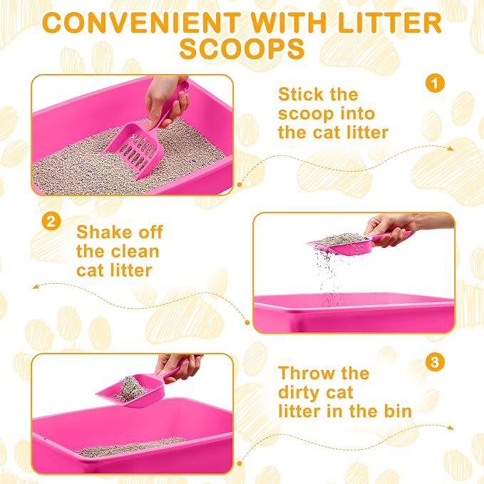 Amyhill 10Pcs Open Cat Litter Box with 10 Scooper | Medium, Plastic, Durable Low Sided Kitten Litter Box for Indoor Pets Rabbit Cats Supplies, 14.6x10.6x3.4 Inch, Multi Color