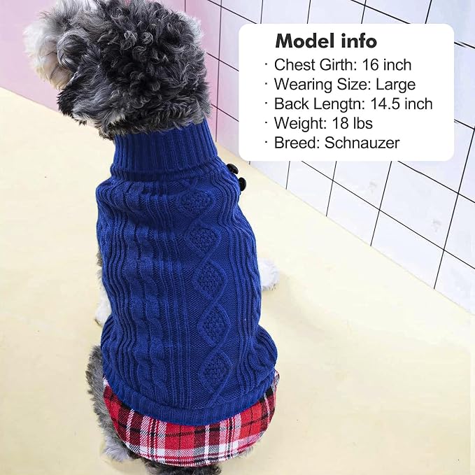 KYEESE Dog Sweater Turtleneck Thick Knit Pullover for Cold Weather | Stretchy Fit, Lightweight & Warm, Cozy Knit Comfort, Classic Plaid Design, Gentle on Sensitive Skin, Comfortable Daily Wear