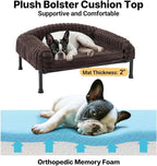 Veehoo Elevated Dog Bed with Bolster Cushion, Fluffy Plush Dog Couch Beds for Small Dogs, Cats, Washable Raised Pet Cot with Non-Slip Feet for Indoor or Patios Use, 36 x 28 Inches, Brown